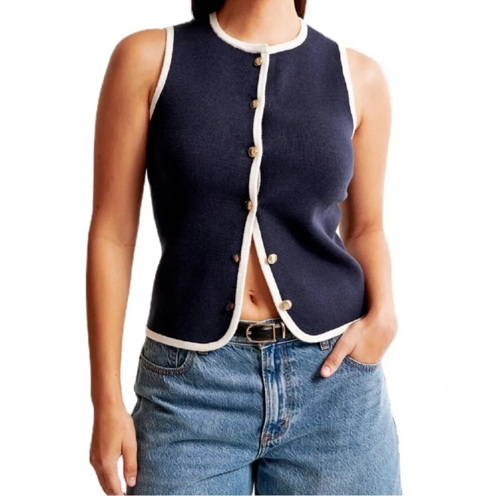 Abercrombie & Fitch Mara LuxeLoft Sweater Vest in Navy - Picture 1 of 3